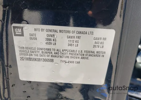 2008 Chevrolet Impala Ls из США, поврежденный, VIN 2G1WB58K081366508